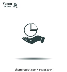 chart icon with hand, vector illustration. Flat design style