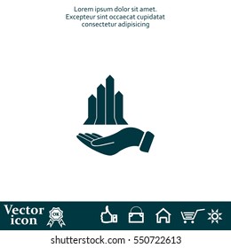chart icon with hand, vector illustration. Flat design style