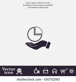 chart icon with hand, vector illustration. Flat design style