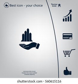 chart icon with hand, vector illustration. Flat design style