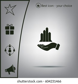 chart icon with hand, vector illustration. Flat design style