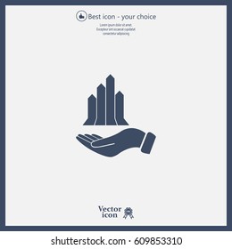 chart icon with hand, vector illustration. Flat design style