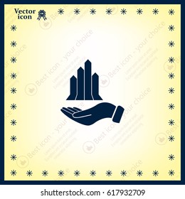 chart icon with hand, vector illustration. Flat design style