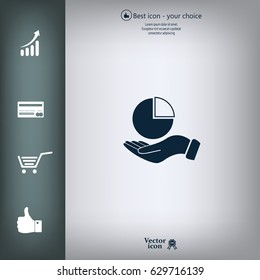 chart icon with hand, vector illustration. Flat design style