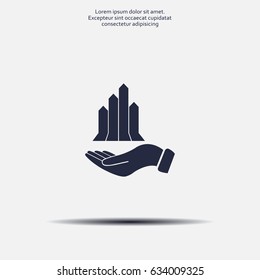 chart icon with hand, vector illustration. Flat design style