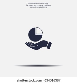 chart icon with hand, vector illustration. Flat design style