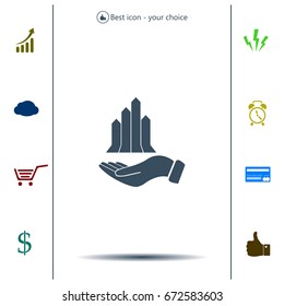 chart icon with hand, vector illustration. Flat design style