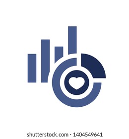 Chart icon with heart sign. Diagram icon and favorite, like, love, care symbol
