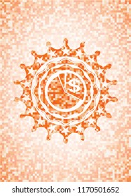 chart icon inside abstract emblem, orange mosaic background