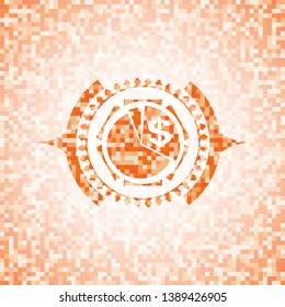 chart icon inside abstract emblem, orange mosaic background
