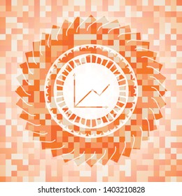 chart icon inside abstract emblem, orange mosaic background