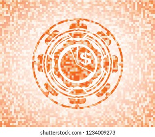 chart icon inside abstract orange mosaic emblem with background