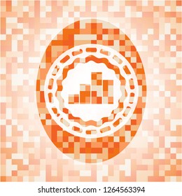 chart icon inside abstract orange mosaic emblem with background