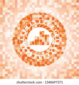 chart icon inside abstract orange mosaic emblem