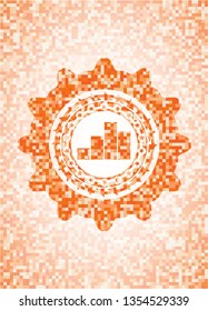 chart icon inside abstract orange mosaic emblem