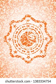 chart icon inside abstract orange mosaic emblem with background