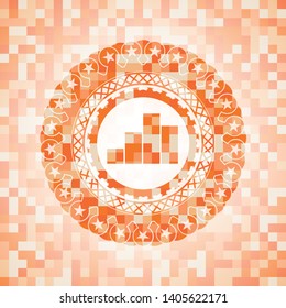 chart icon inside abstract orange mosaic emblem with background