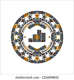 chart icon inside arabesque badge. arabic decoration.