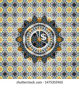chart icon inside arabesque badge. arabic decoration.