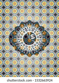 chart icon inside arabesque badge background. arabic decoration.