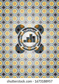 chart icon inside arabesque badge. arabic decoration.