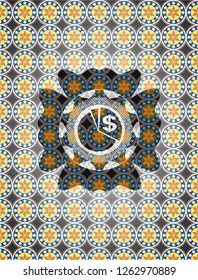 chart icon inside arabesque emblem. arabic decoration.