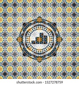 chart icon inside arabesque emblem background. arabic decoration.