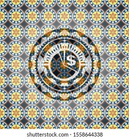 chart icon inside arabesque emblem background. arabic decoration.