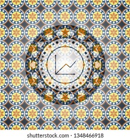 chart icon inside arabic badge. Arabesque decoration.