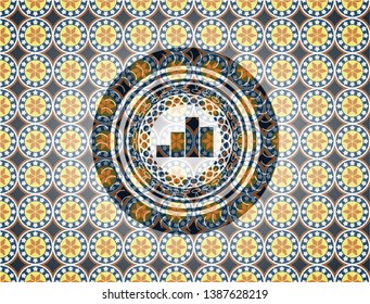chart icon inside arabic badge background. Arabesque decoration.