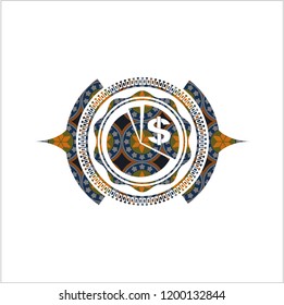 chart icon inside arabic emblem background. Arabesque decoration.
