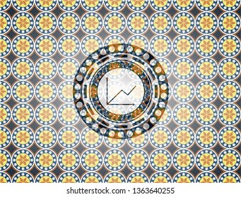 chart icon inside arabic emblem background. Arabesque decoration.
