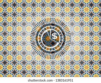 chart icon inside arabic emblem. Arabesque decoration.