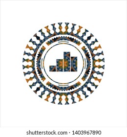 chart icon inside arabic style emblem. Arabesque decoration.
