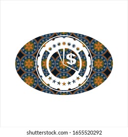 chart icon inside arabic style emblem. Arabesque decoration.