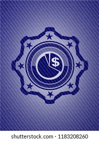 chart icon inside badge with jean texture