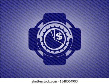 chart icon inside badge with jean texture