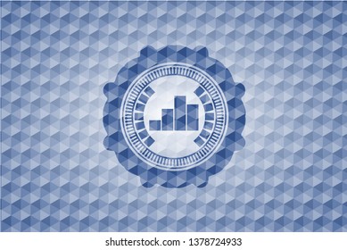 chart icon inside blue badge with geometric background.