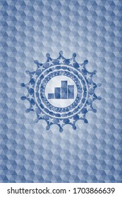 chart icon inside blue badge with geometric pattern. 
