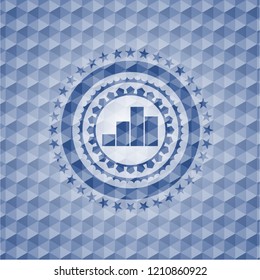 chart icon inside blue emblem with geometric pattern.