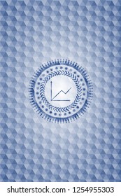chart icon inside blue emblem or badge with abstract geometric polygonal pattern background.