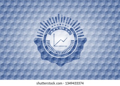 chart icon inside blue emblem or badge with abstract geometric pattern background.