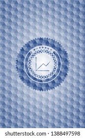 chart icon inside blue emblem or badge with abstract geometric polygonal pattern background.