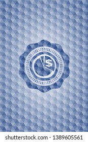 chart icon inside blue emblem or badge with geometric pattern background.