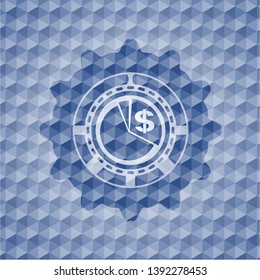 chart icon inside blue emblem with geometric background.