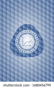 chart icon inside blue emblem or badge with abstract geometric pattern background.
