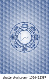chart icon inside blue polygonal emblem.