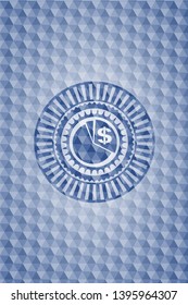 chart icon inside blue polygonal emblem.