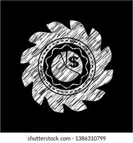 chart icon inside chalk emblem written on a blackboard