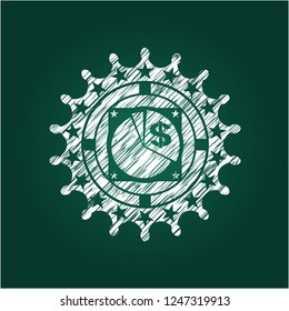 chart icon inside chalkboard emblem